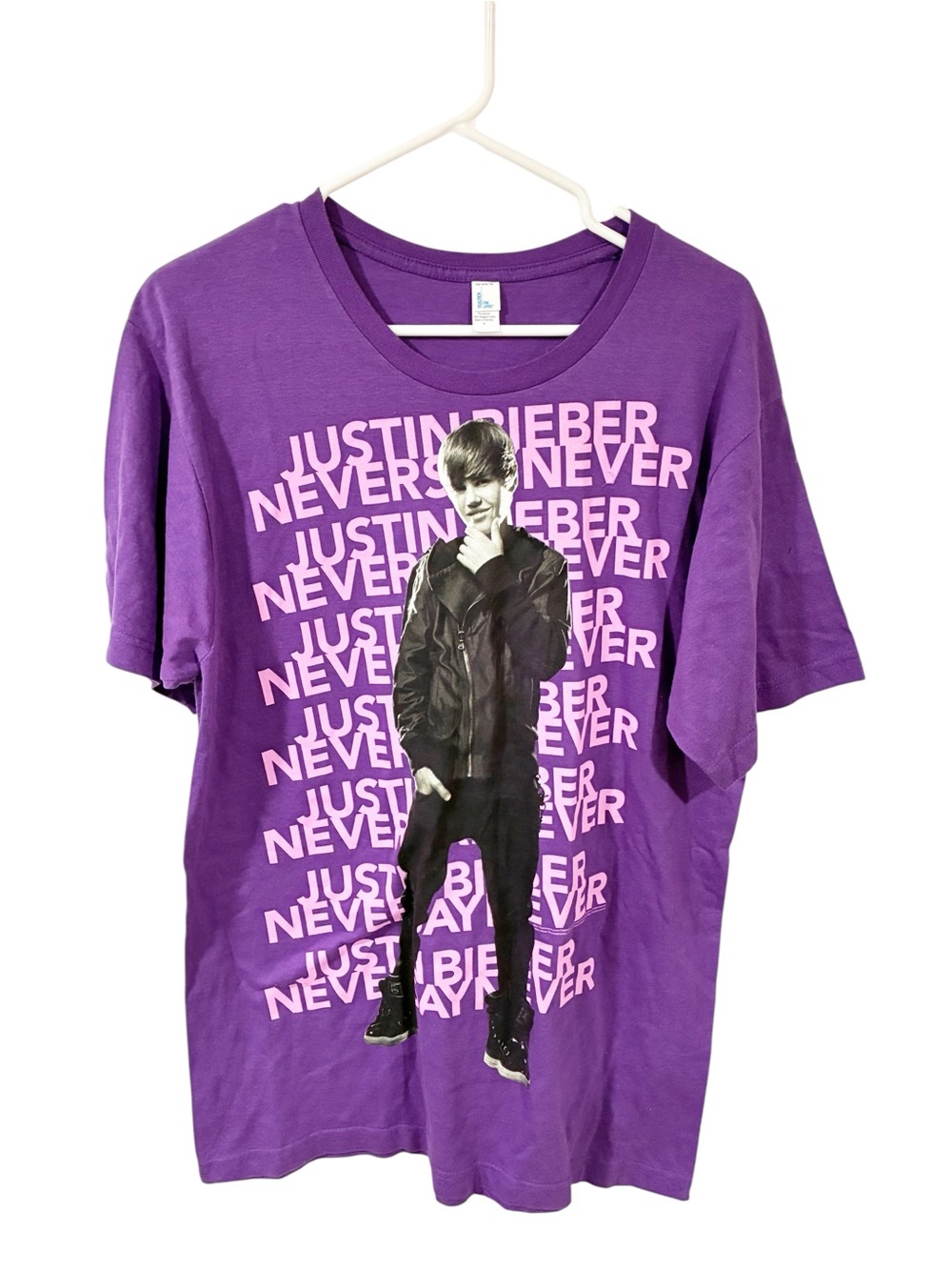 Justin Bieber 2011 Purple Never Say Never Graphic Tshirt Size Large
